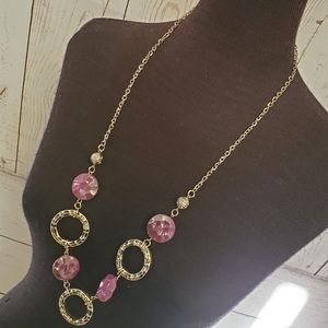 Silvertone necklace with textured circles and purple discs